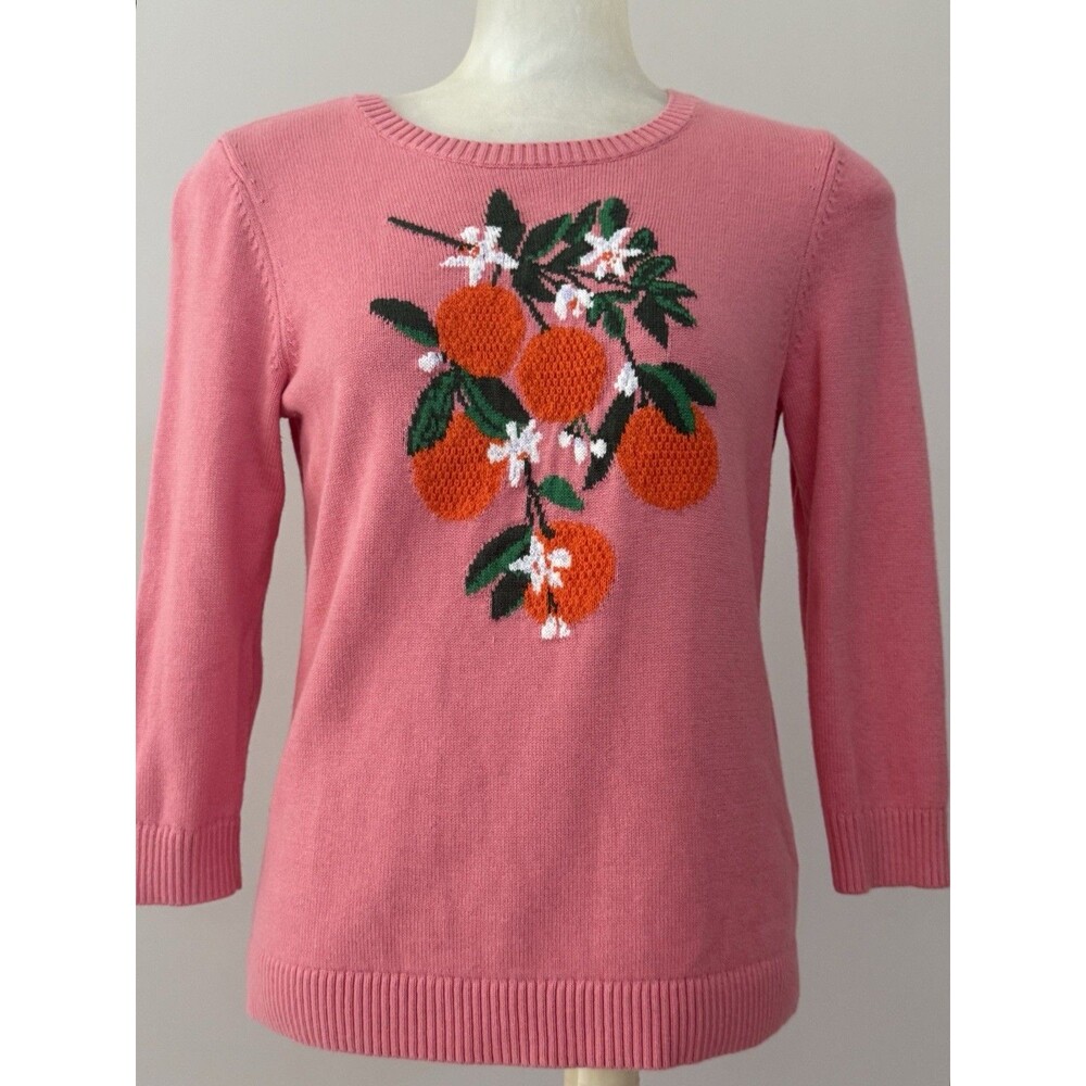 Cutest Talbots Bold Oranges Crewneck Sweater SP Cotton Blend 3/4 Sleeve